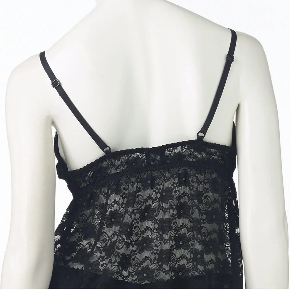 Black w/ Cream Trim Lace Babydoll Lingerie Set with Red Bow